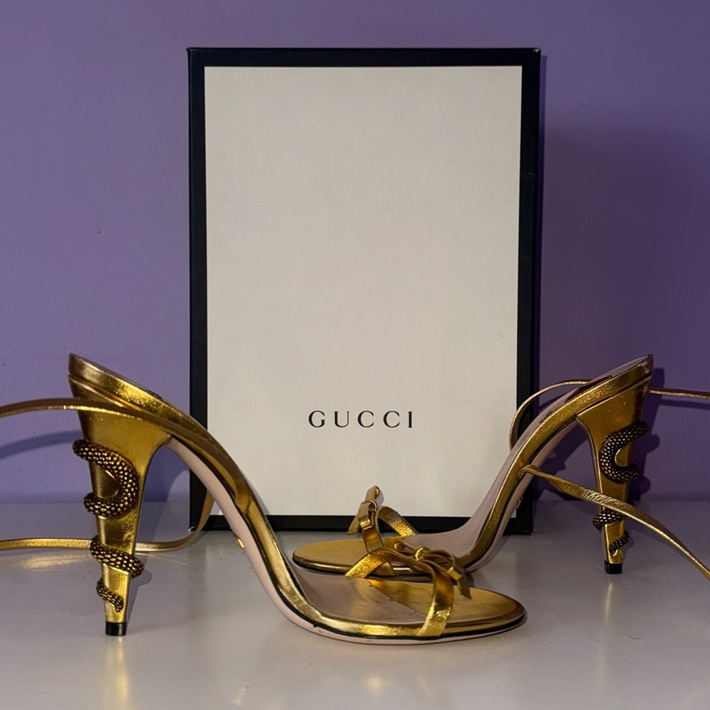 Gucci Metallic Gold Strappy Heels